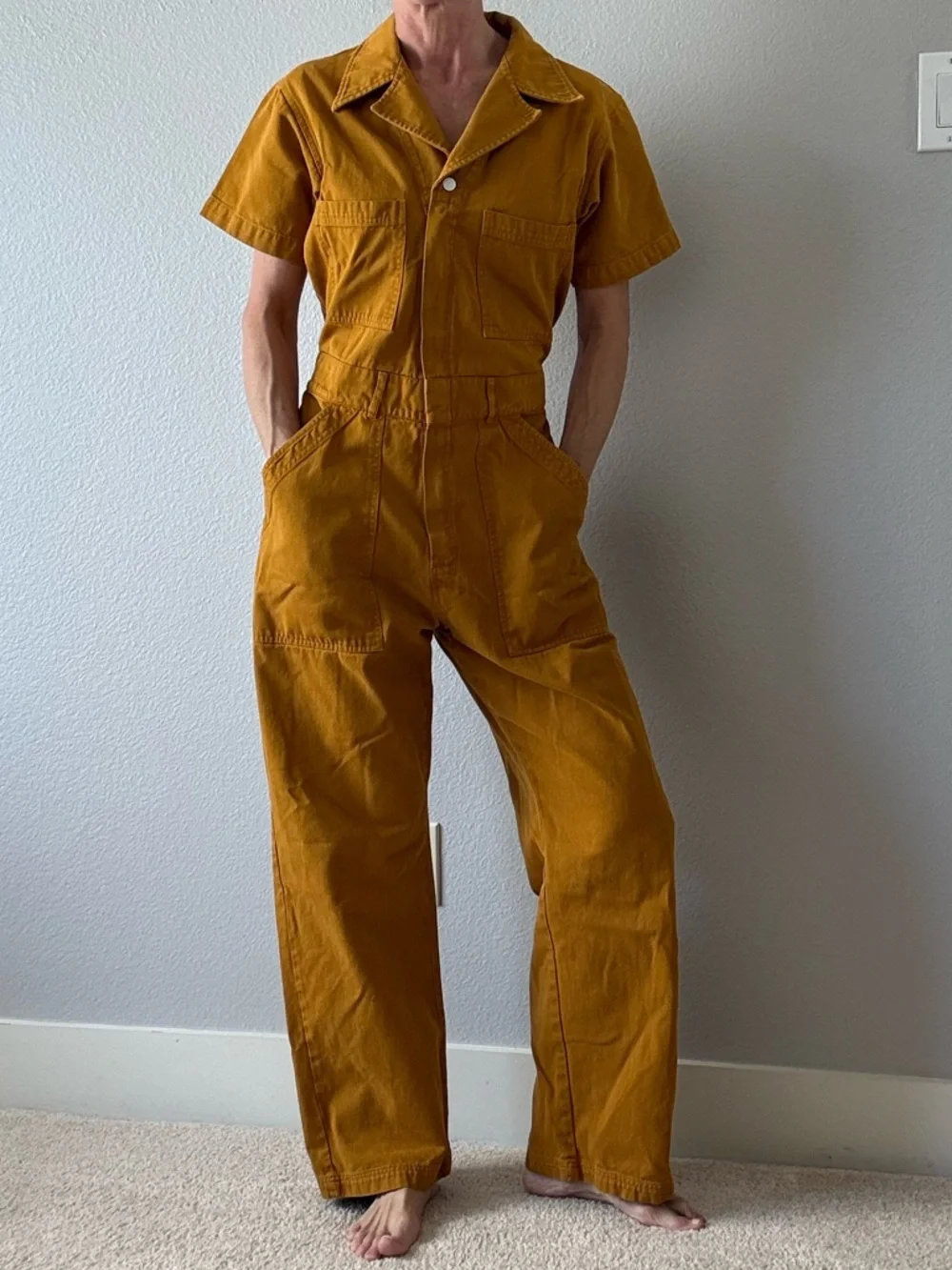 Big Bud Press shortsleeved jumpsuit mustard yellow sz M - Picture 1 of 11